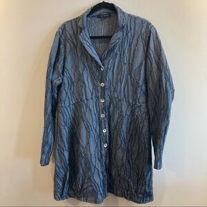 𝅺CUT LOOSE Sz L Lagenlook Button Down Blouse Tunic Unique Ribbed Texture Design